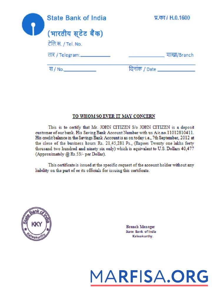 Downloadable India State Bank of India reference download for verification